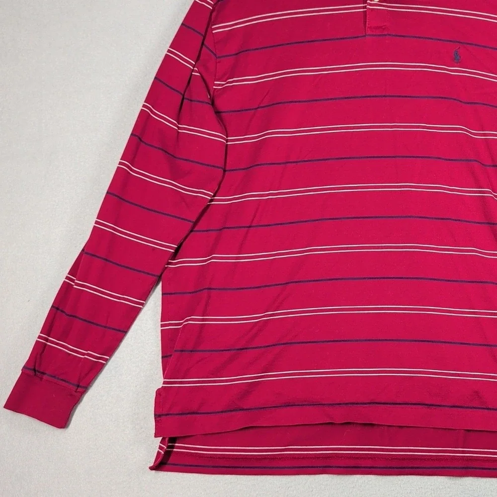 Polo‎ Ralph Lauren Polo Shirt Mens XL Red Striped Pima Cotton Long Sleeve Casual